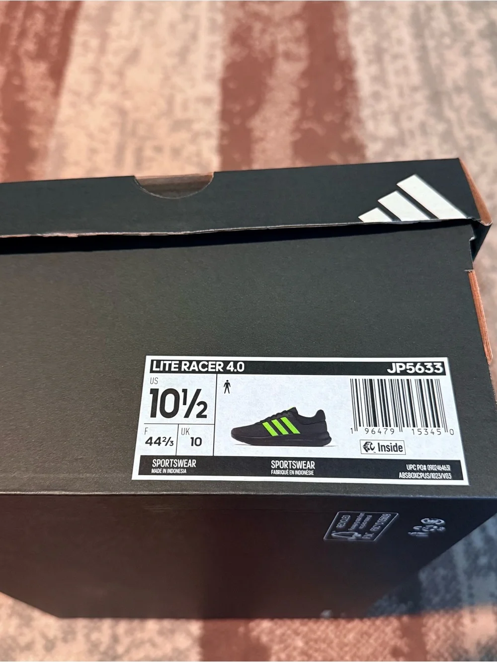 adidas Men's Lite Racer 4.0 Black Running Shoes with Neon Green Stripes